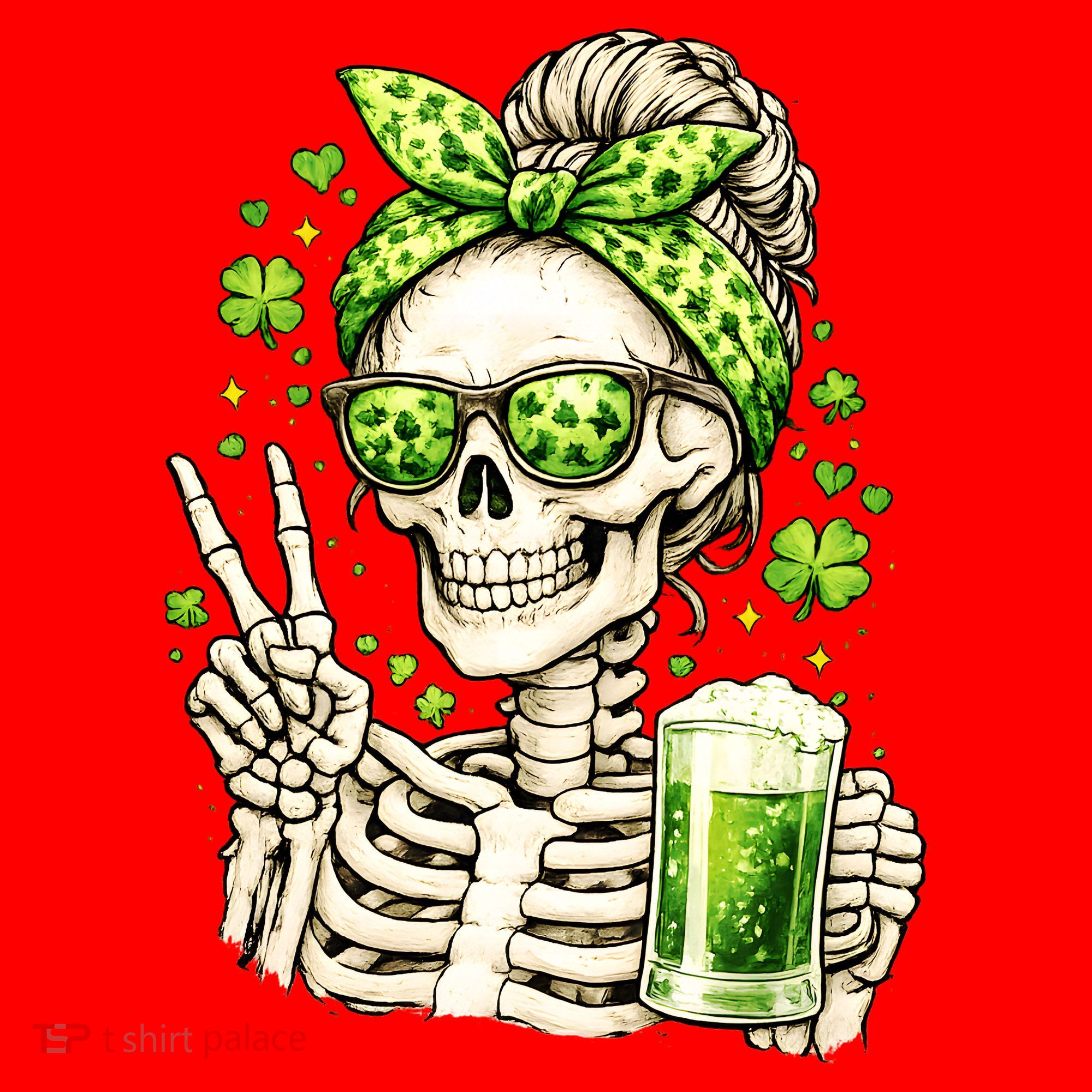 Irish Skeleton Messy Bun St Patrick's Day Santa Hat