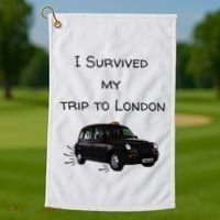 I Survived My Trip To London I Love Ldn London Black Cab Golf Towel thumb 1