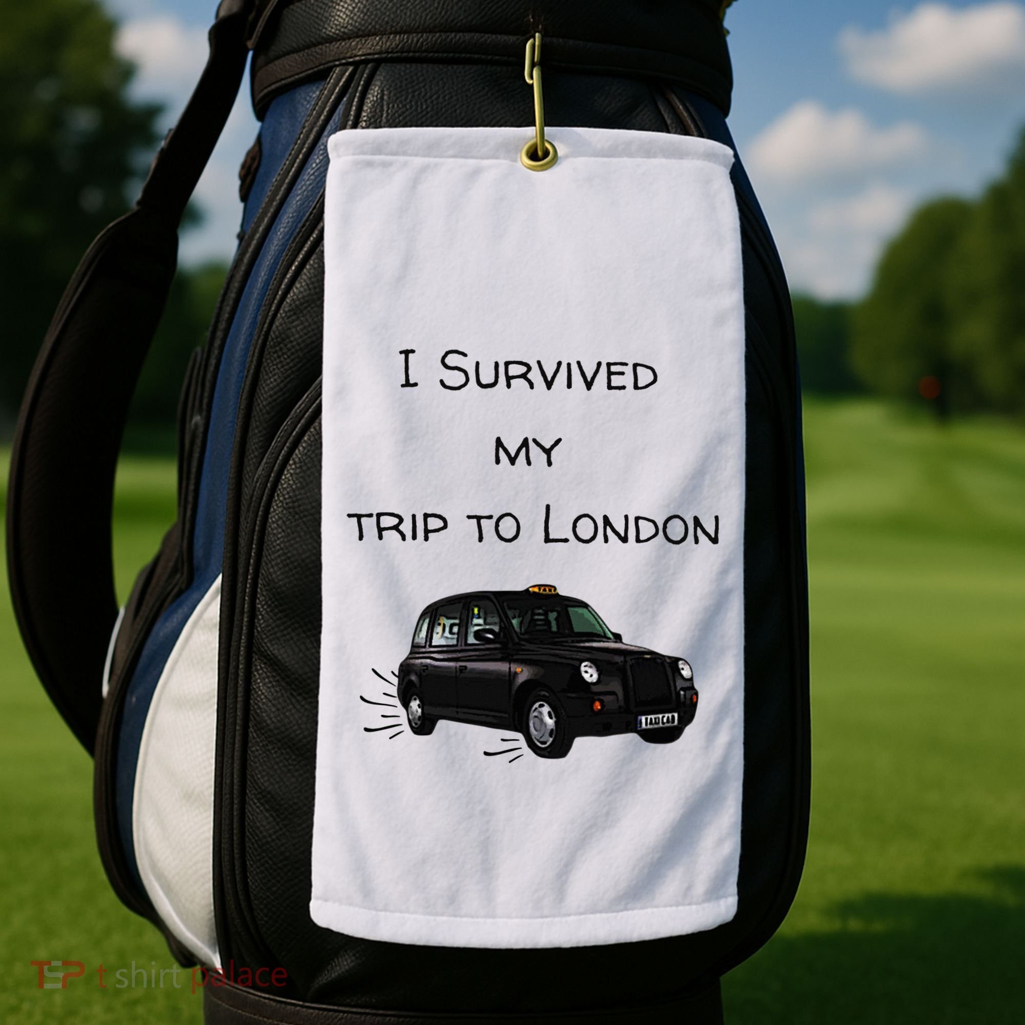I Survived My Trip To London I Love Ldn London Black Cab Golf Towel