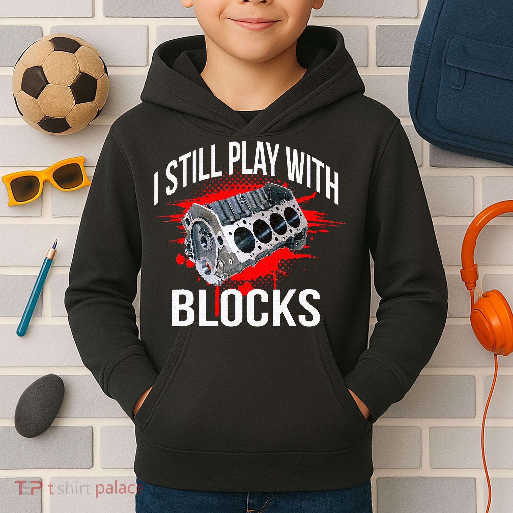I Still Play With Blocks Funny Mechanic Kids Hoodie