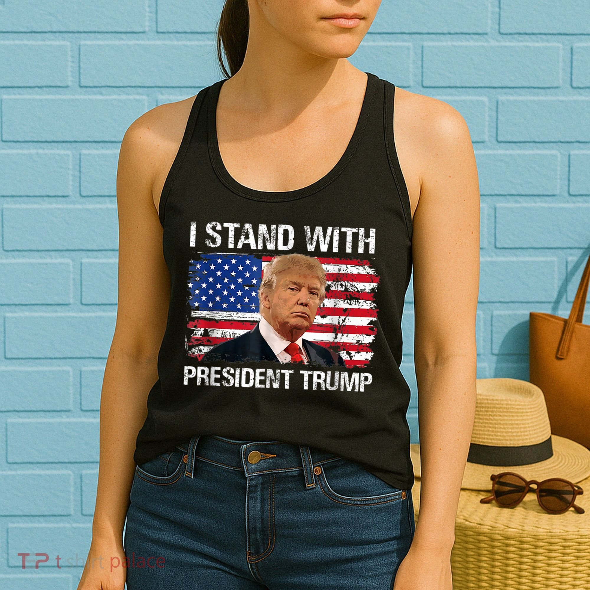 I Stand President Trump American Flag Trump 2024 Women's Tank Top
