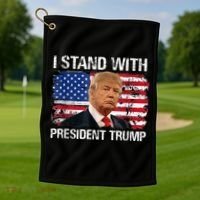 I Stand President Trump American Flag Trump 2024 Golf Towel thumb 1