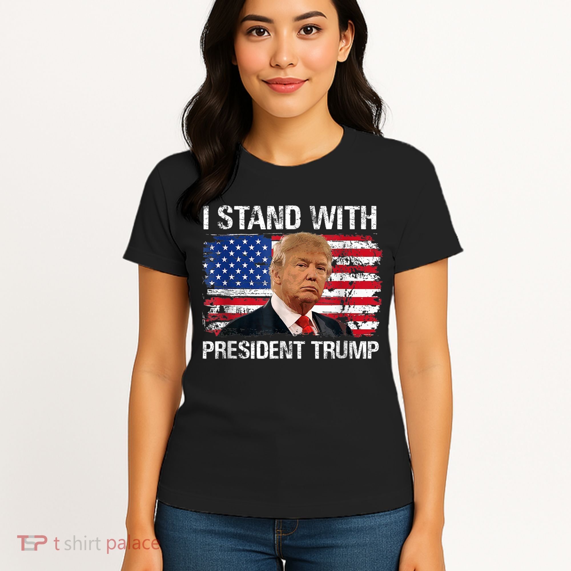 I Stand President Trump American Flag Trump 2024 Women's T-Shirt