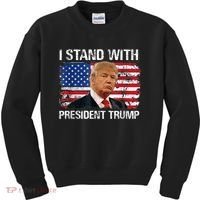 I Stand President Trump American Flag Trump 2024 Kids Sweatshirt thumb 0