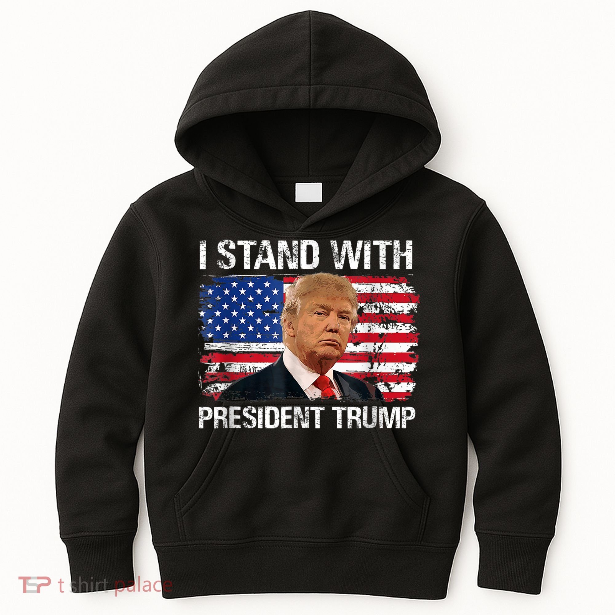 I Stand President Trump American Flag Trump 2024 Kids Hoodie
