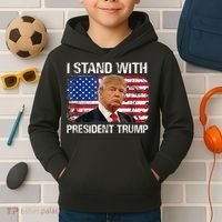 I Stand President Trump American Flag Trump 2024 Kids Hoodie thumb 2