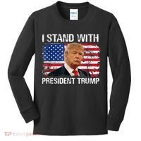 I Stand President Trump American Flag Trump 2024 Kids Long Sleeve Shirt thumb 0