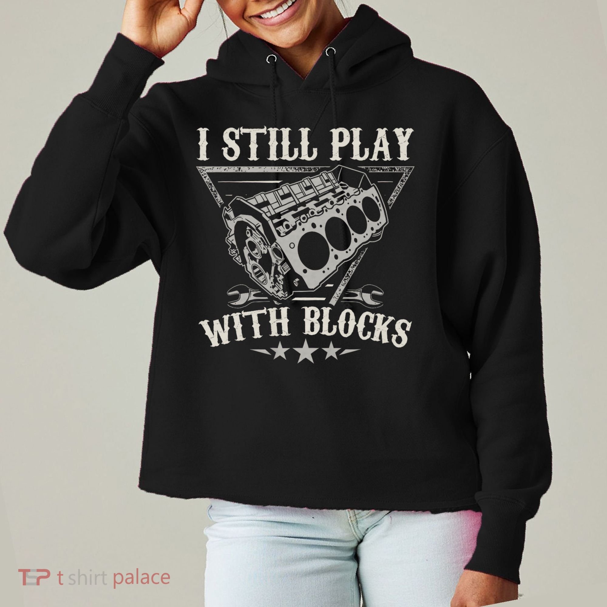 I Still Play With Blocks Car Mechanic Motor Engine Ladies Heavyweight Boxy Pullover Hoodie