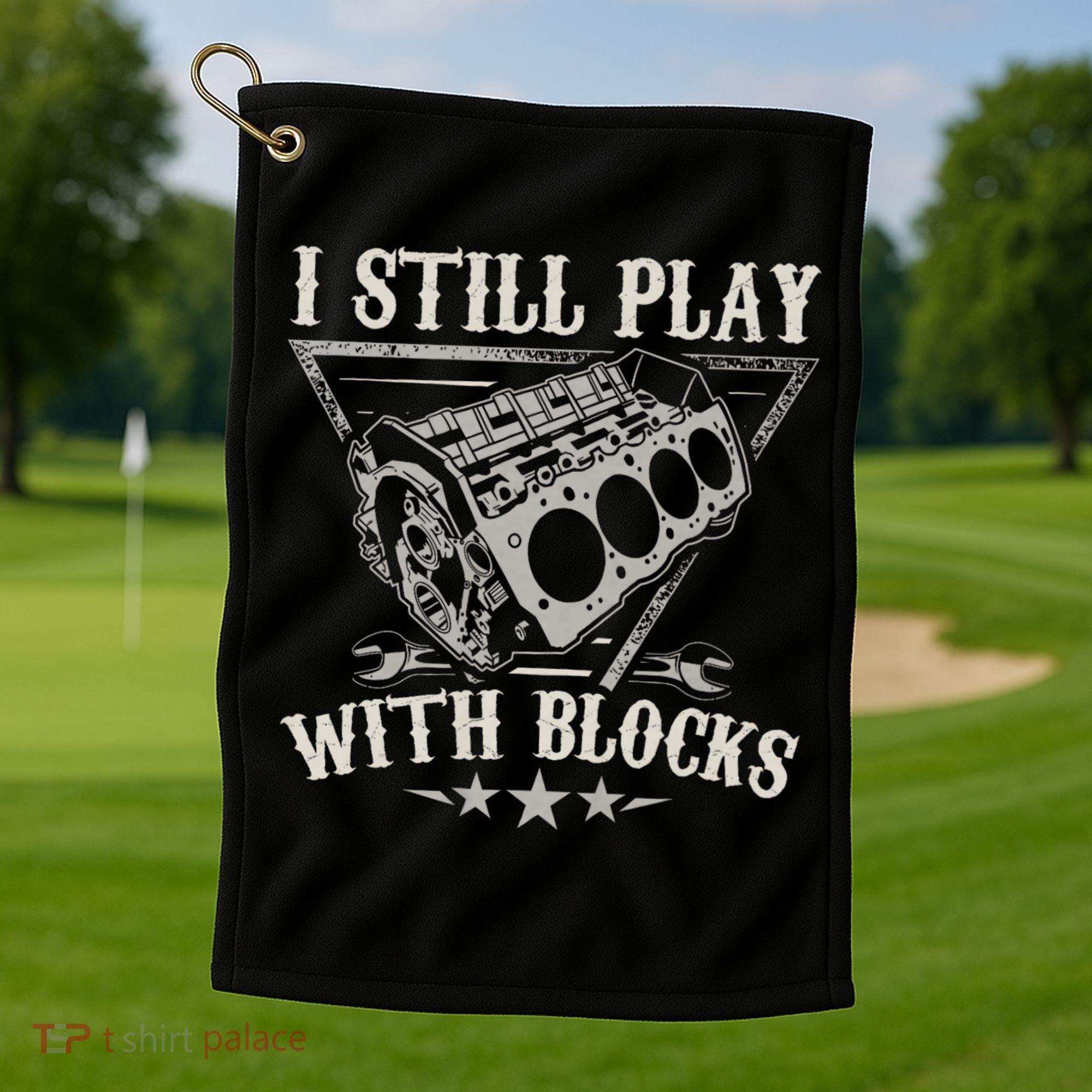 I Still Play With Blocks Car Mechanic Motor Engine Golf Towel