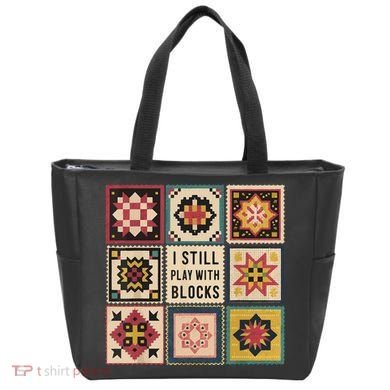I Still Play With Blocks Quilt Funny Quilting Sewing Tote Bag