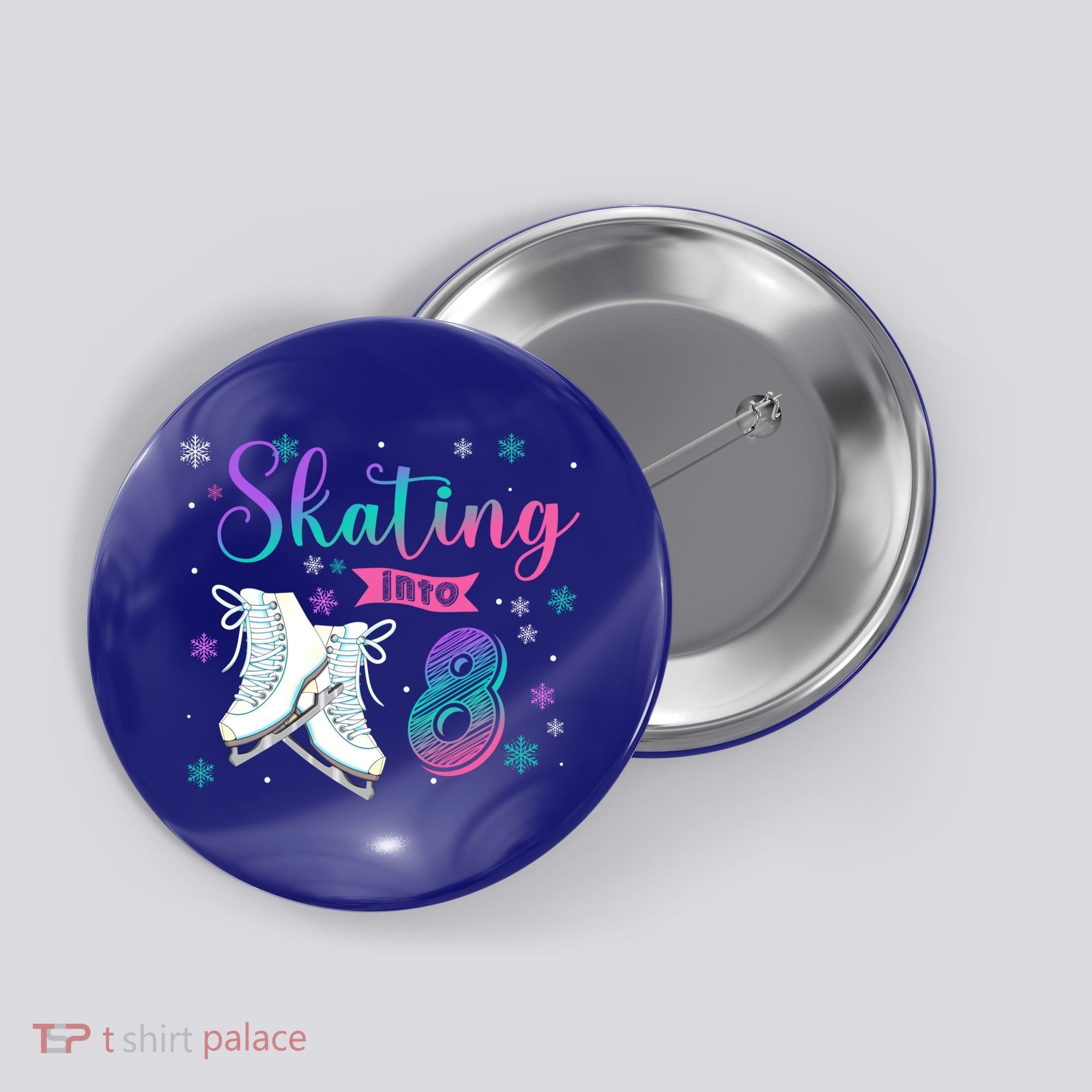 Ice Skating Rolling 8th Birthday Party Family Matching Great Gift Button