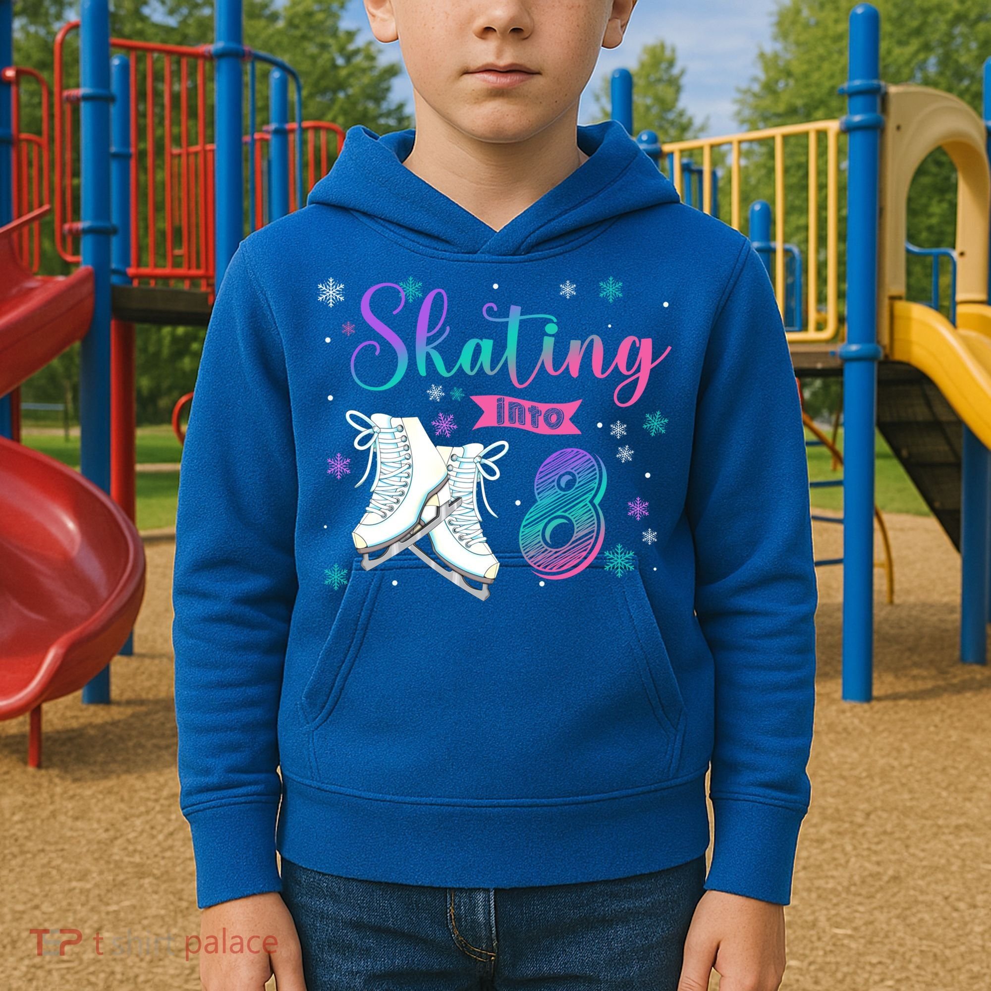 Ice Skating Rolling 8th Birthday Party Family Matching Great Gift Kids Hoodie