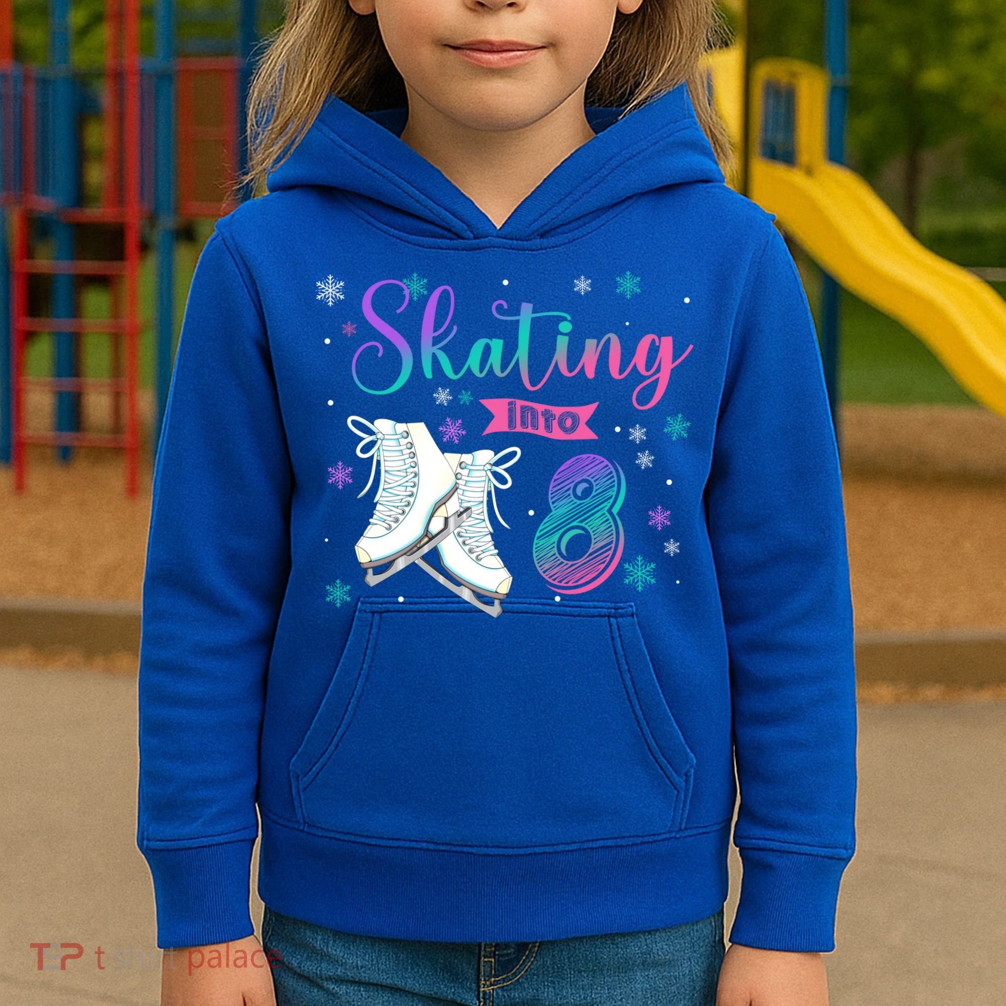 Ice Skating Rolling 8th Birthday Party Family Matching Great Gift Kids Hoodie