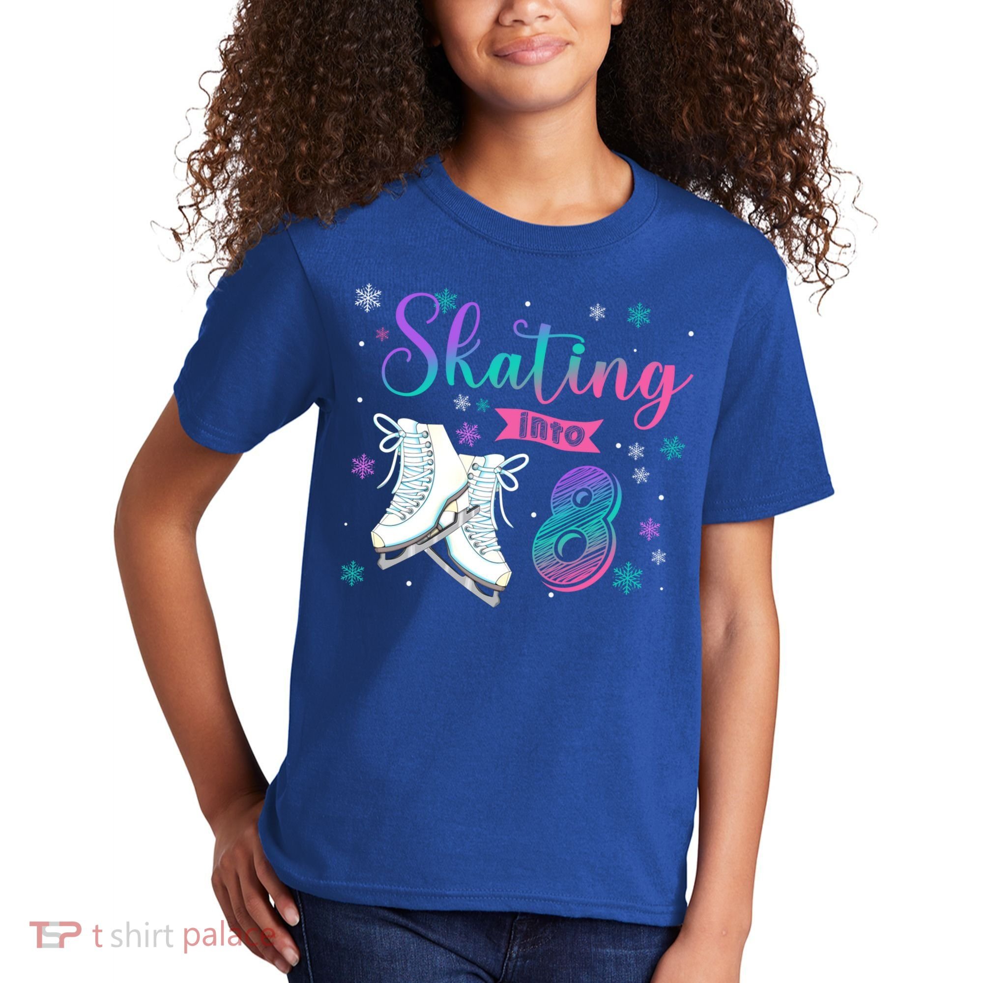 Ice Skating Rolling 8th Birthday Party Family Matching Great Gift Kids T-Shirt