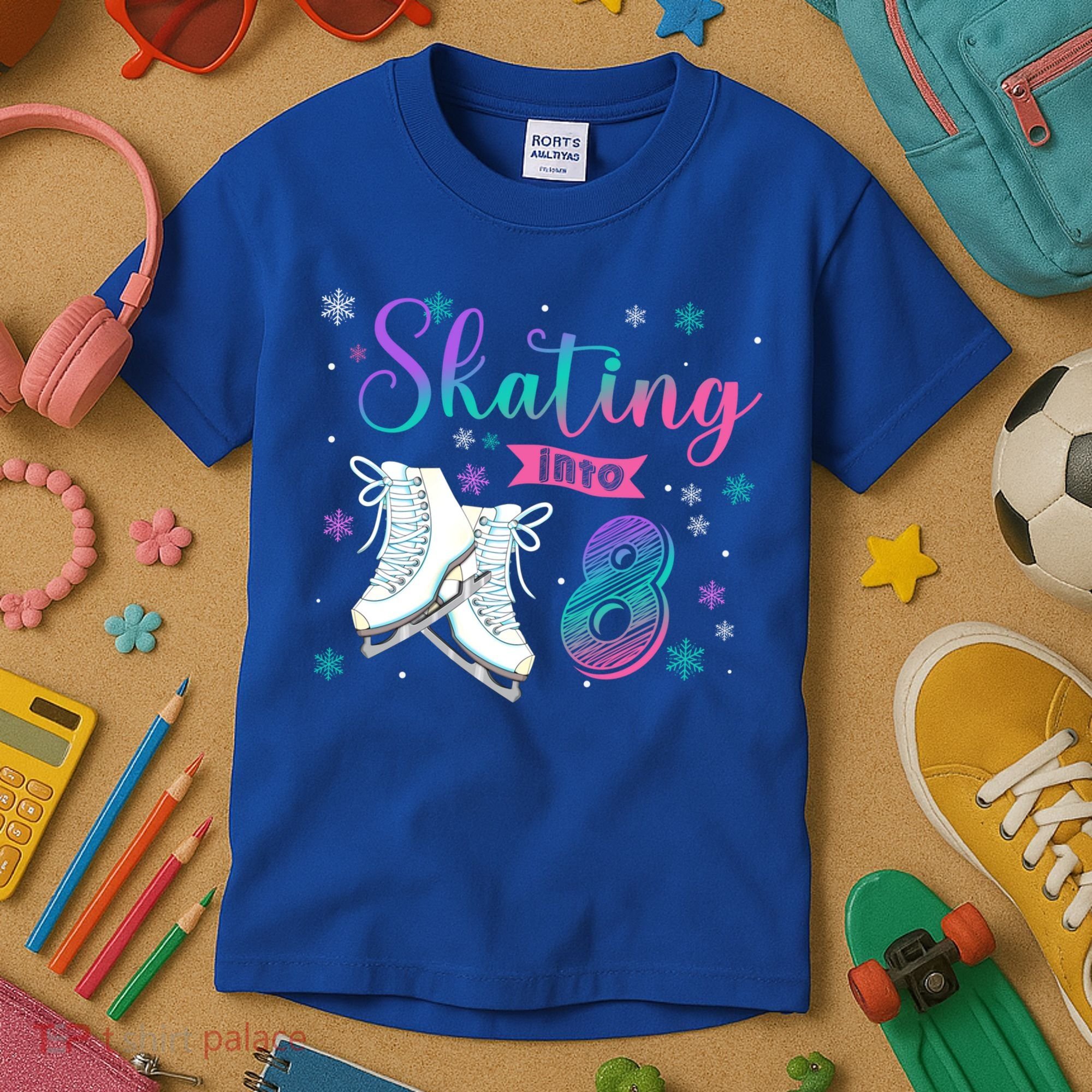 Ice Skating Rolling 8th Birthday Party Family Matching Great Gift Kids T-Shirt