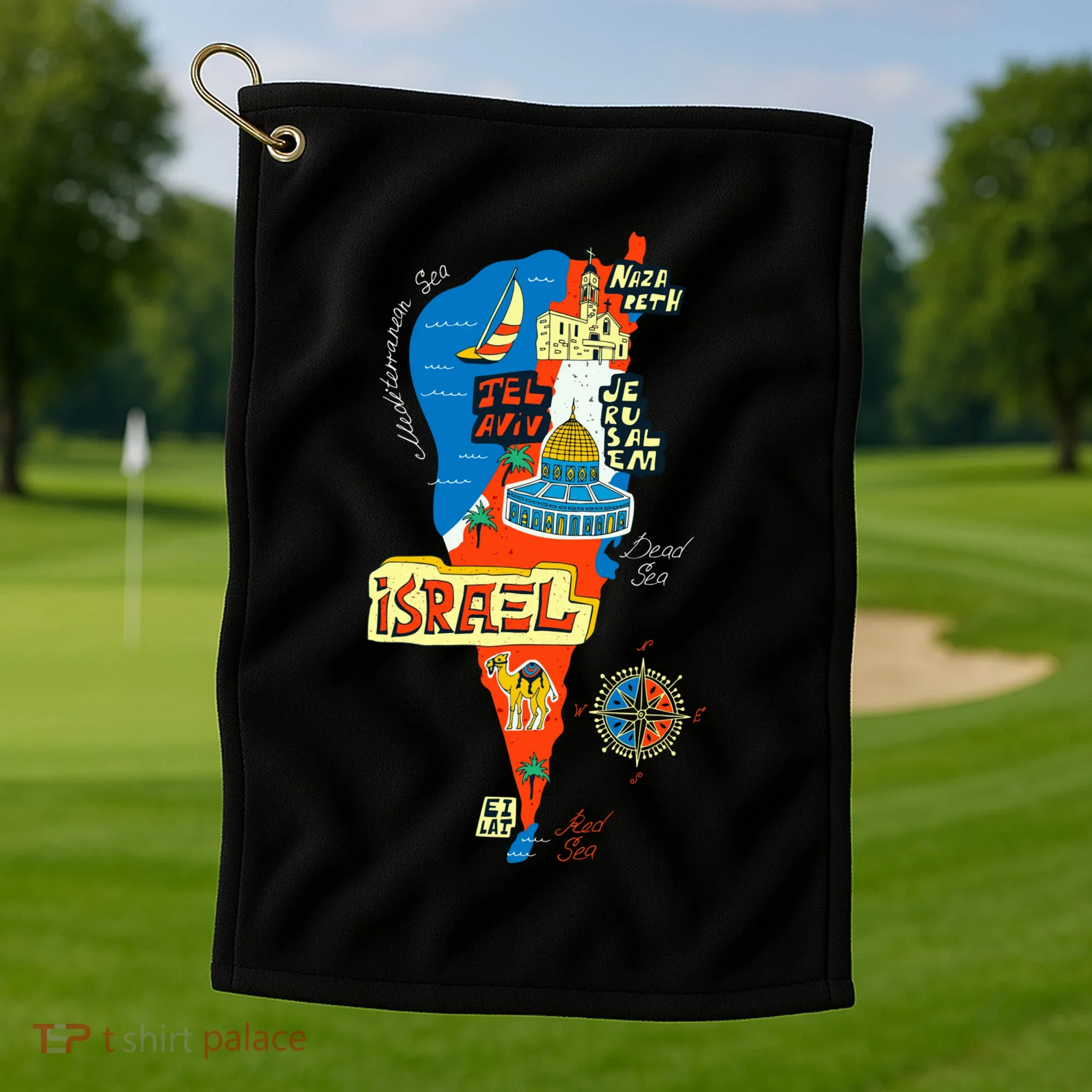 Israel Cartoon Map Golf Towel