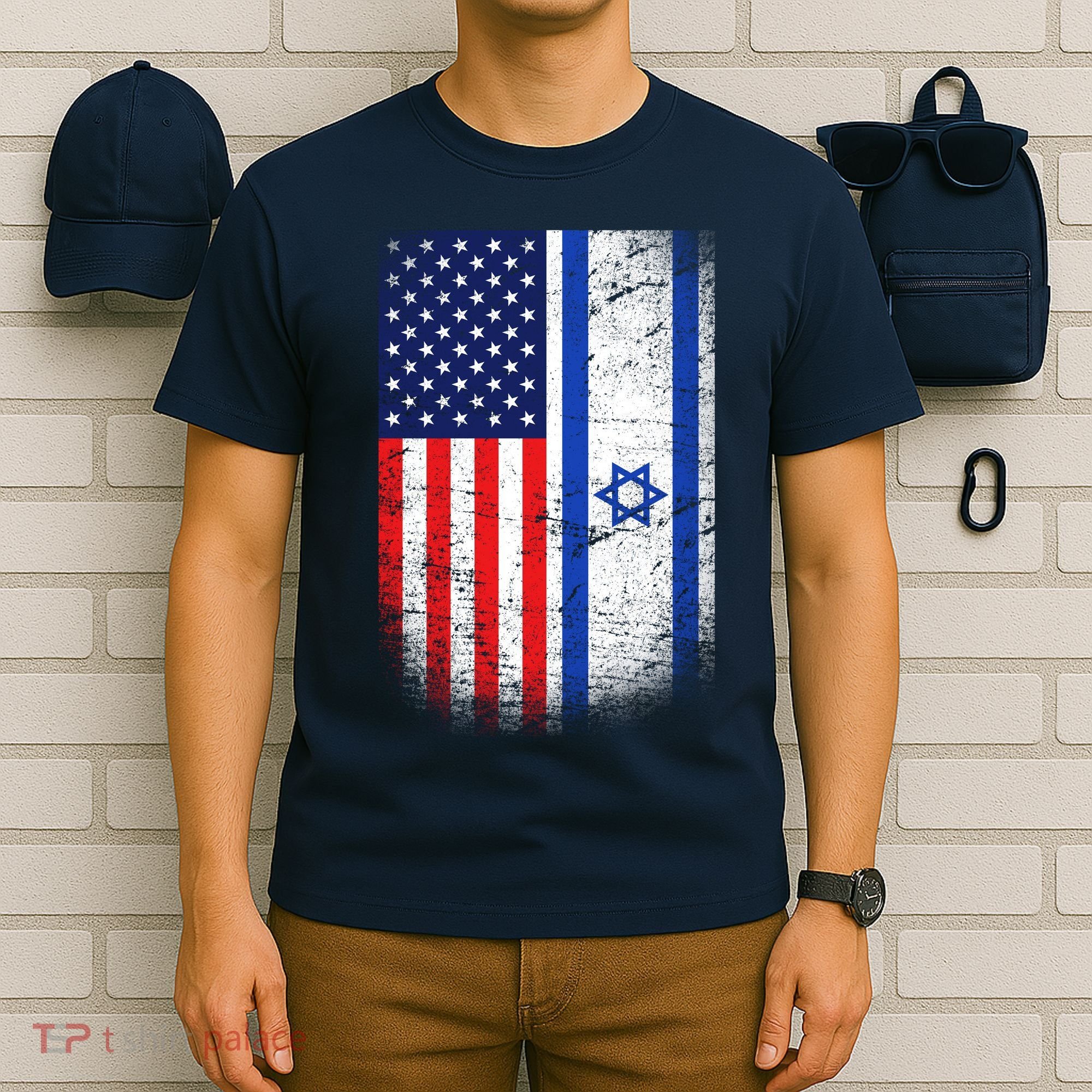 Israel Jewish American Flag T-Shirt