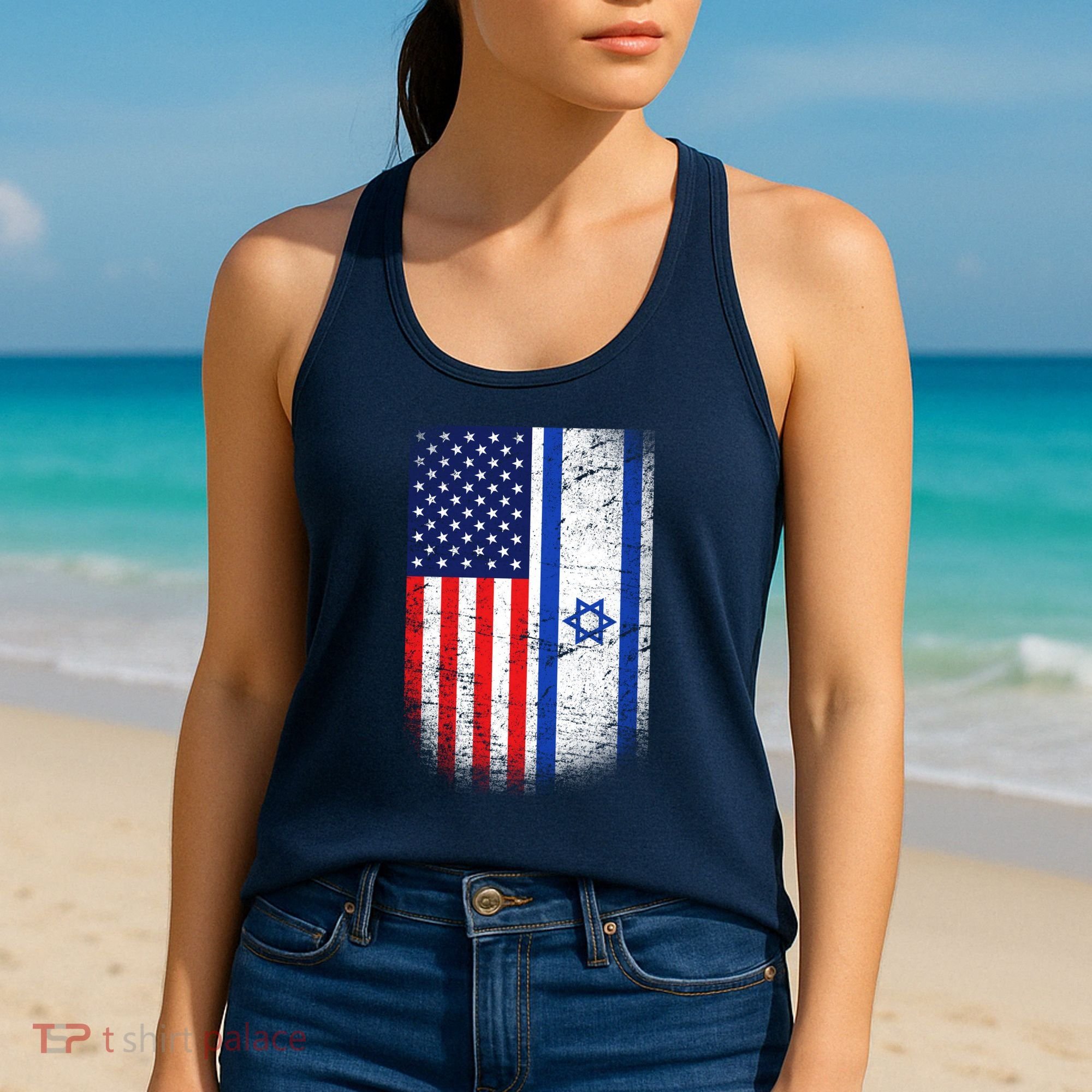 Israel Jewish American Flag Women's Tank Top