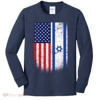 Israel Jewish American Flag Kids Long Sleeve Shirt thumb 0