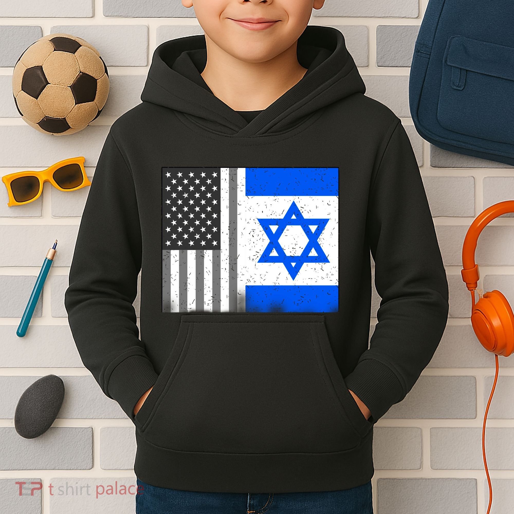 Israeli American Flag Pride Israel USA Kids Hoodie