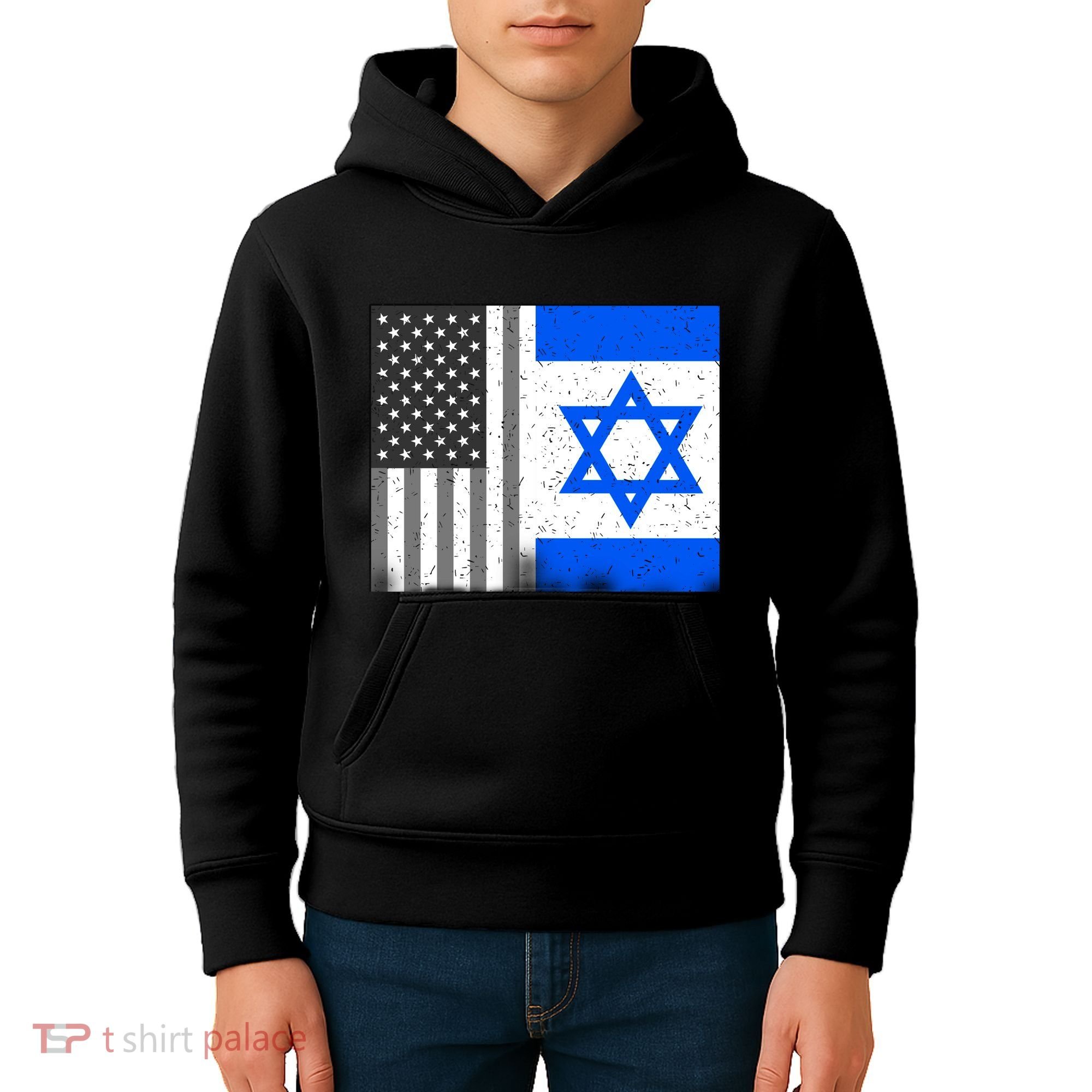 Israeli American Flag Pride Israel USA Kids Hoodie