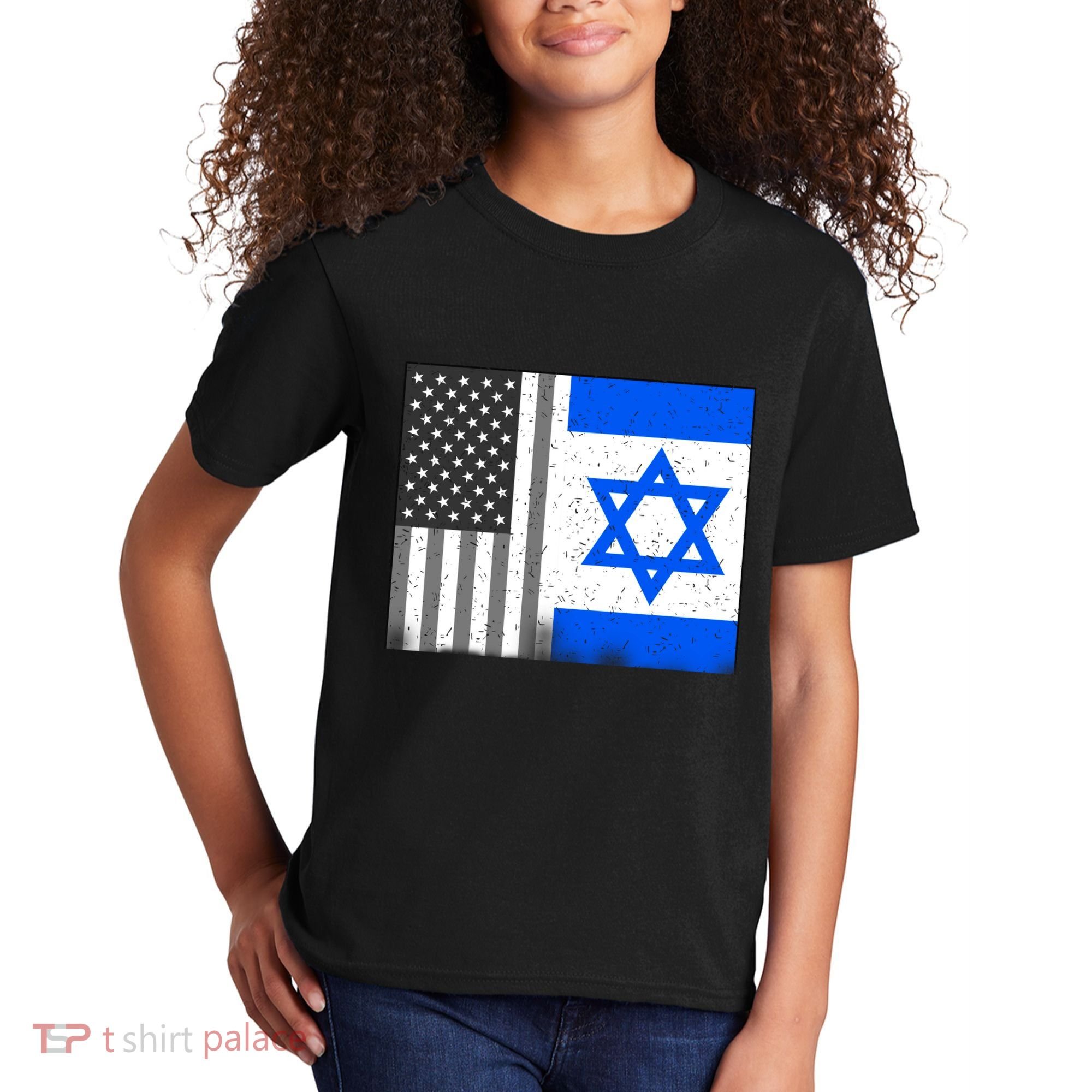Israeli American Flag Pride Israel USA Kids T-Shirt