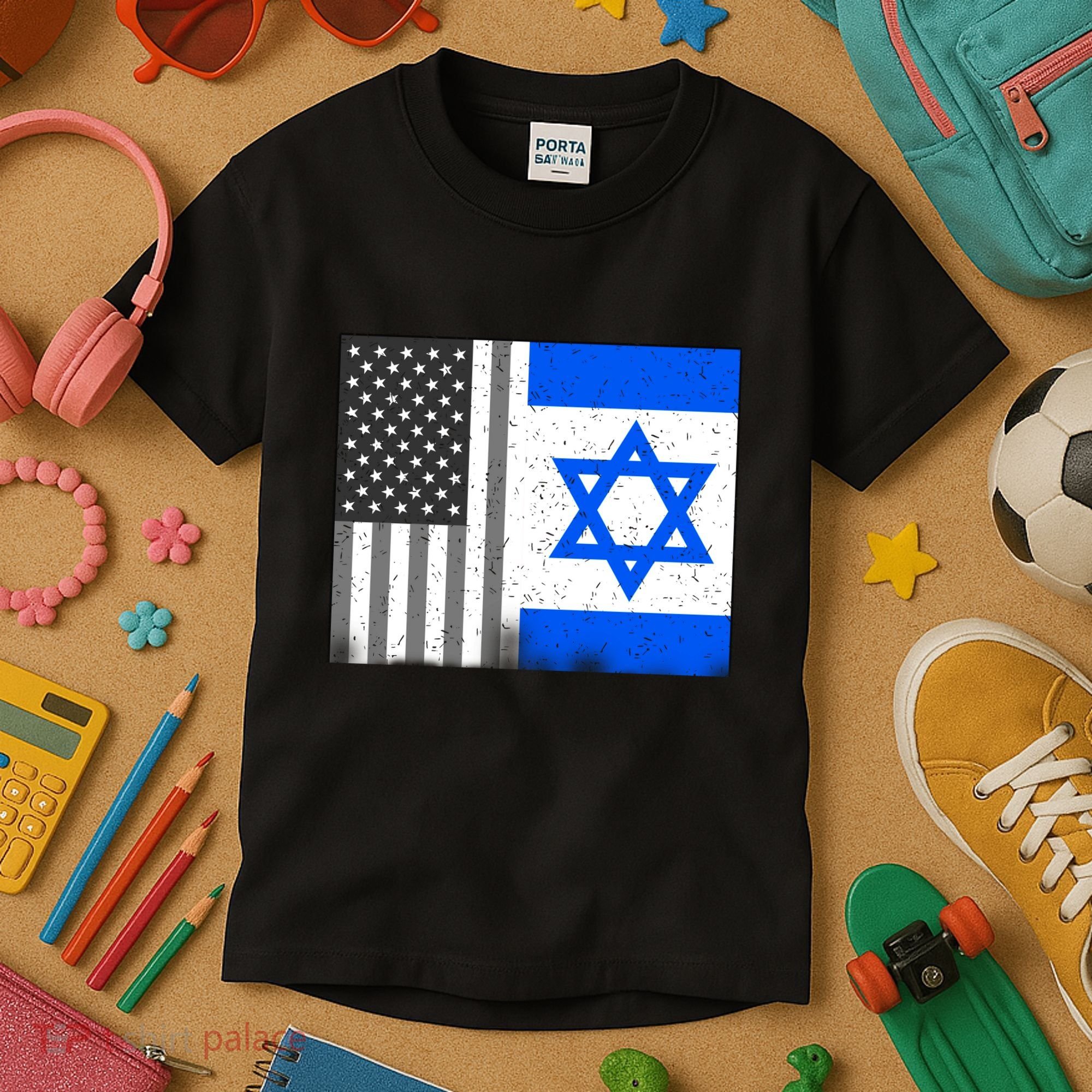 Israeli American Flag Pride Israel USA Kids T-Shirt