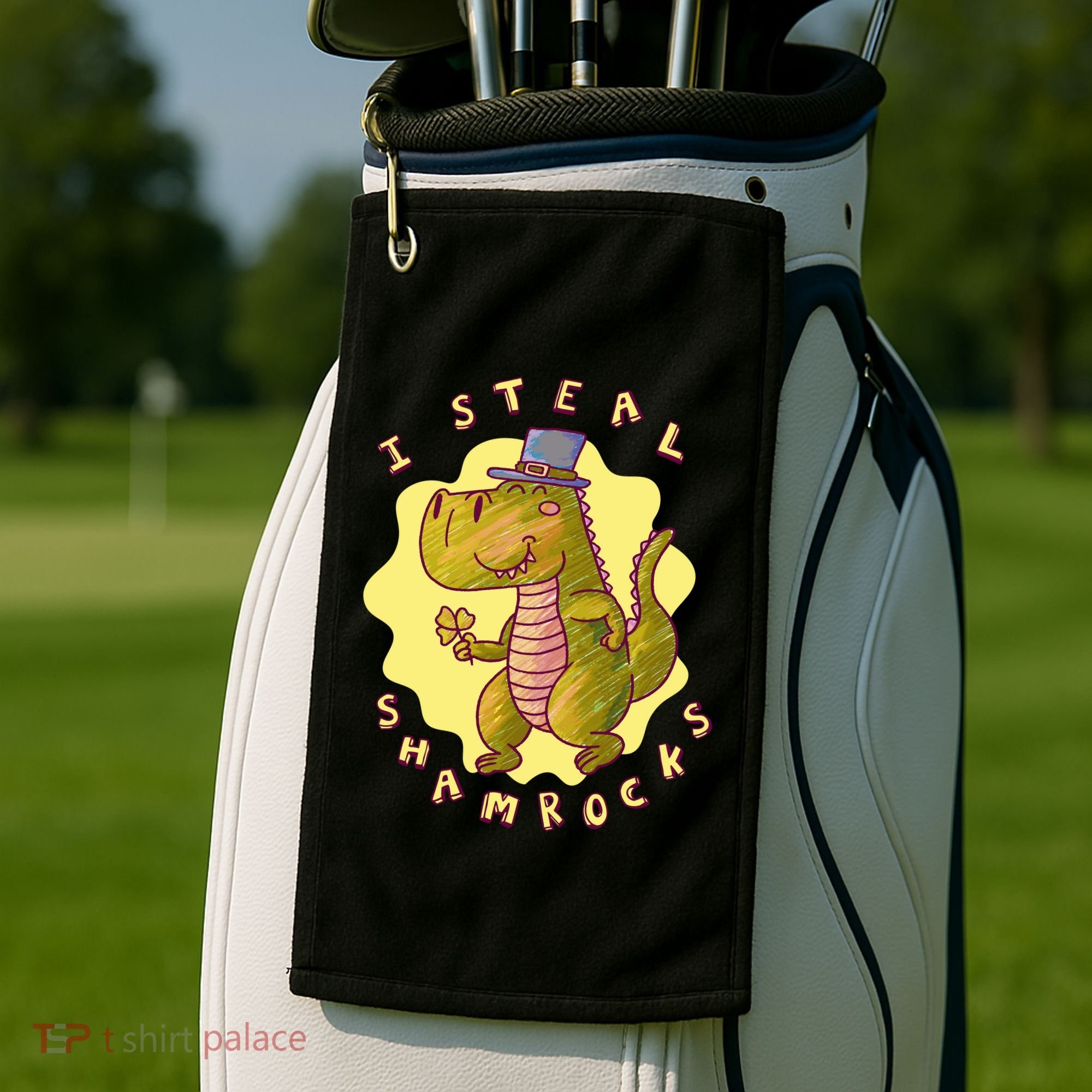 I Steal Shamrocks Dinosaur Golf Towel