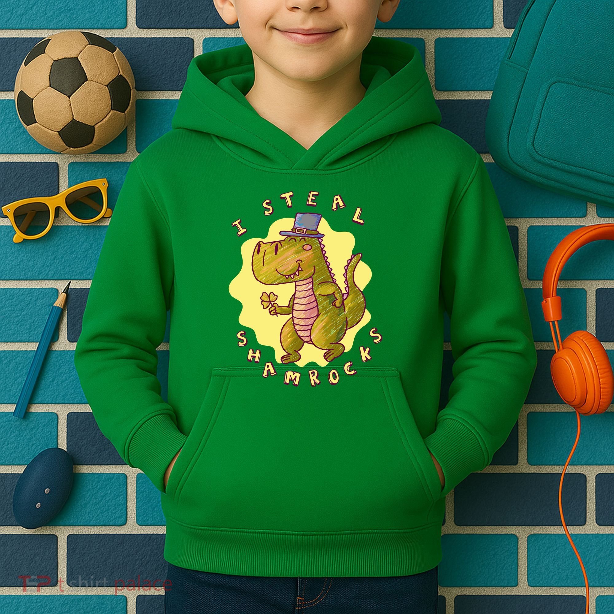 I Steal Shamrocks Dinosaur Kids Hoodie