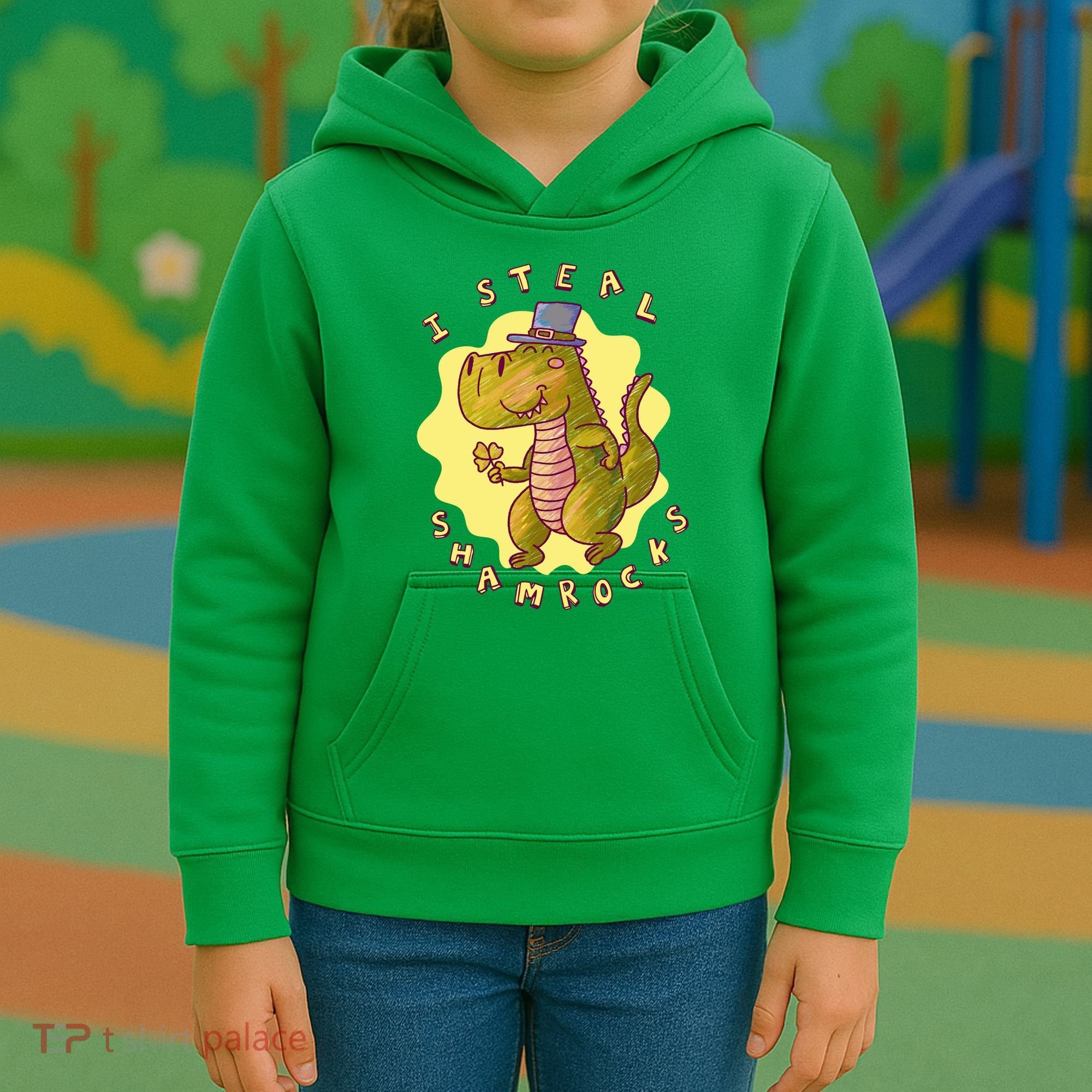 I Steal Shamrocks Dinosaur Kids Hoodie
