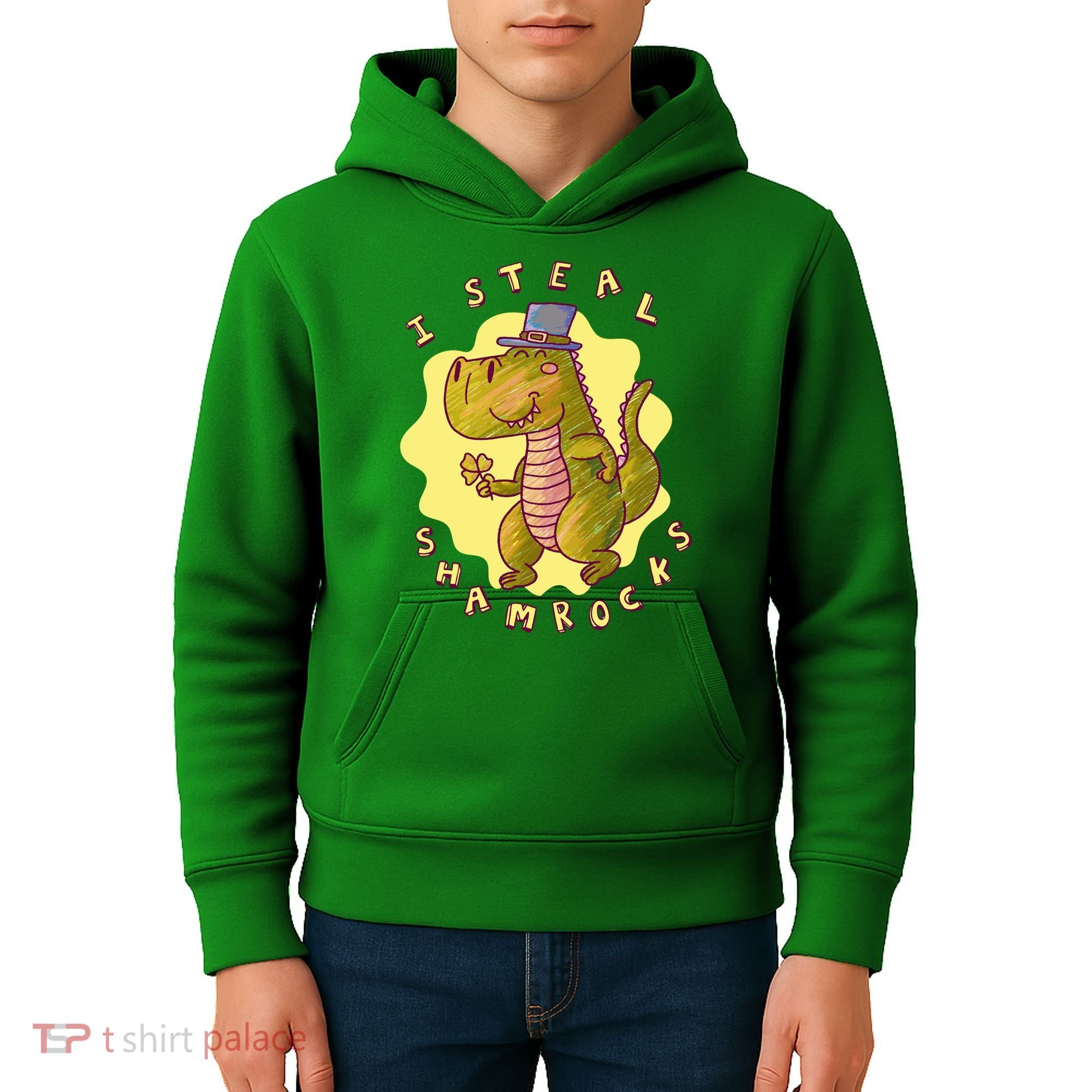 I Steal Shamrocks Dinosaur Kids Hoodie