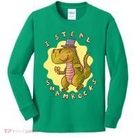 I Steal Shamrocks Dinosaur Kids Long Sleeve Shirt thumb 0