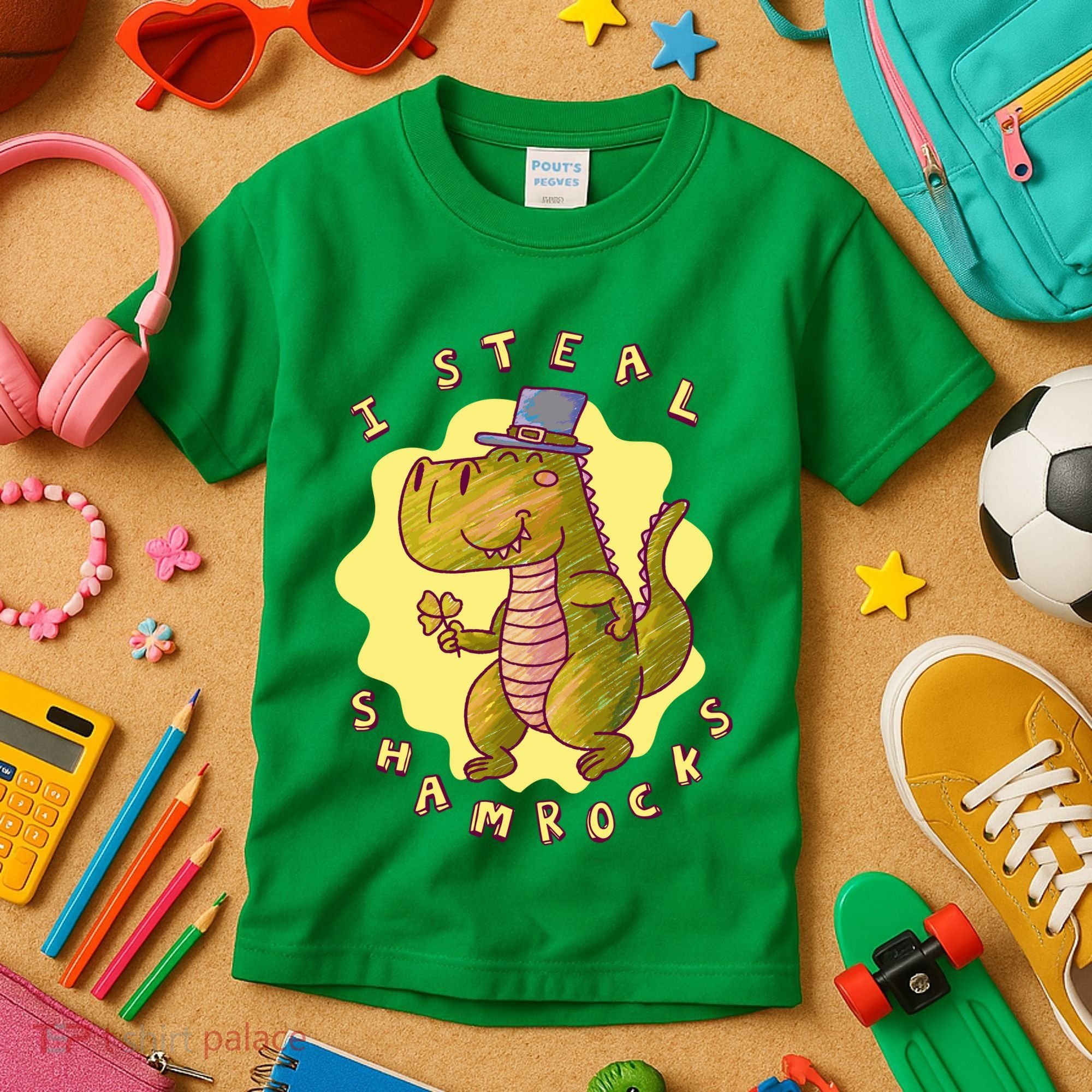 I Steal Shamrocks Dinosaur Kids T-Shirt