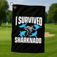 I Survived Sharknado Shark Lover Marine Biologist Ocean Golf Towel thumb 1