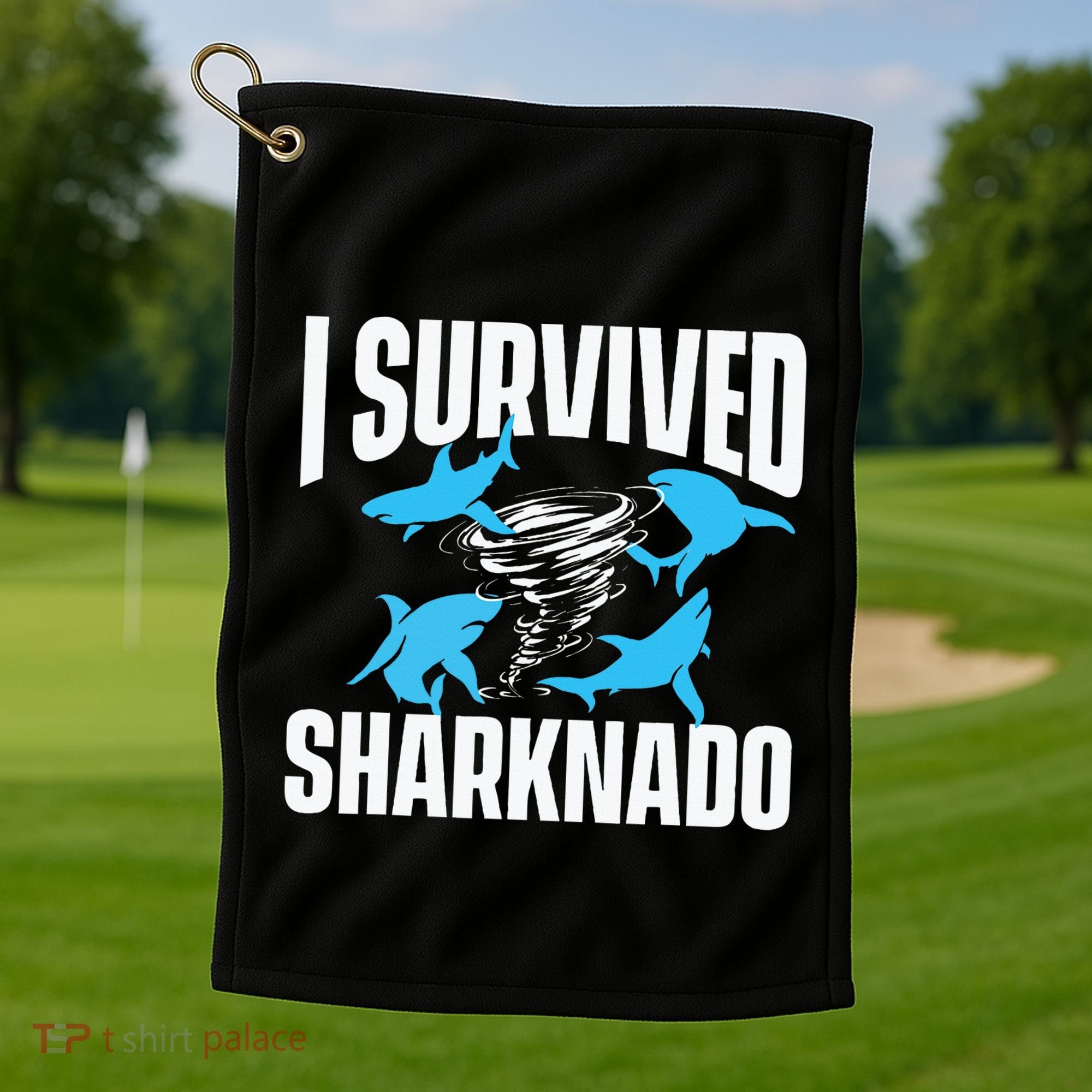 I Survived Sharknado Shark Lover Marine Biologist Ocean Golf Towel