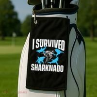 I Survived Sharknado Shark Lover Marine Biologist Ocean Golf Towel thumb 2