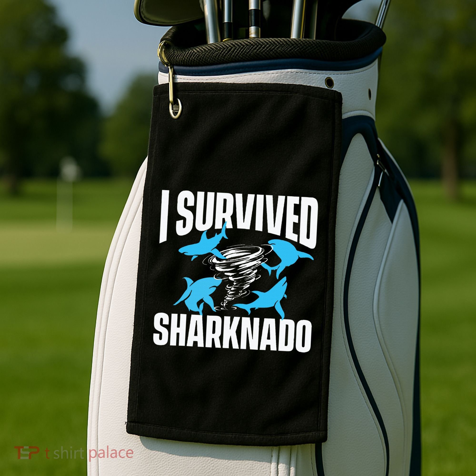 I Survived Sharknado Shark Lover Marine Biologist Ocean Golf Towel