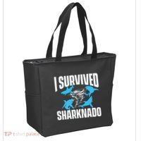 I Survived Sharknado Shark Lover Marine Biologist Ocean Tote Bag thumb 2