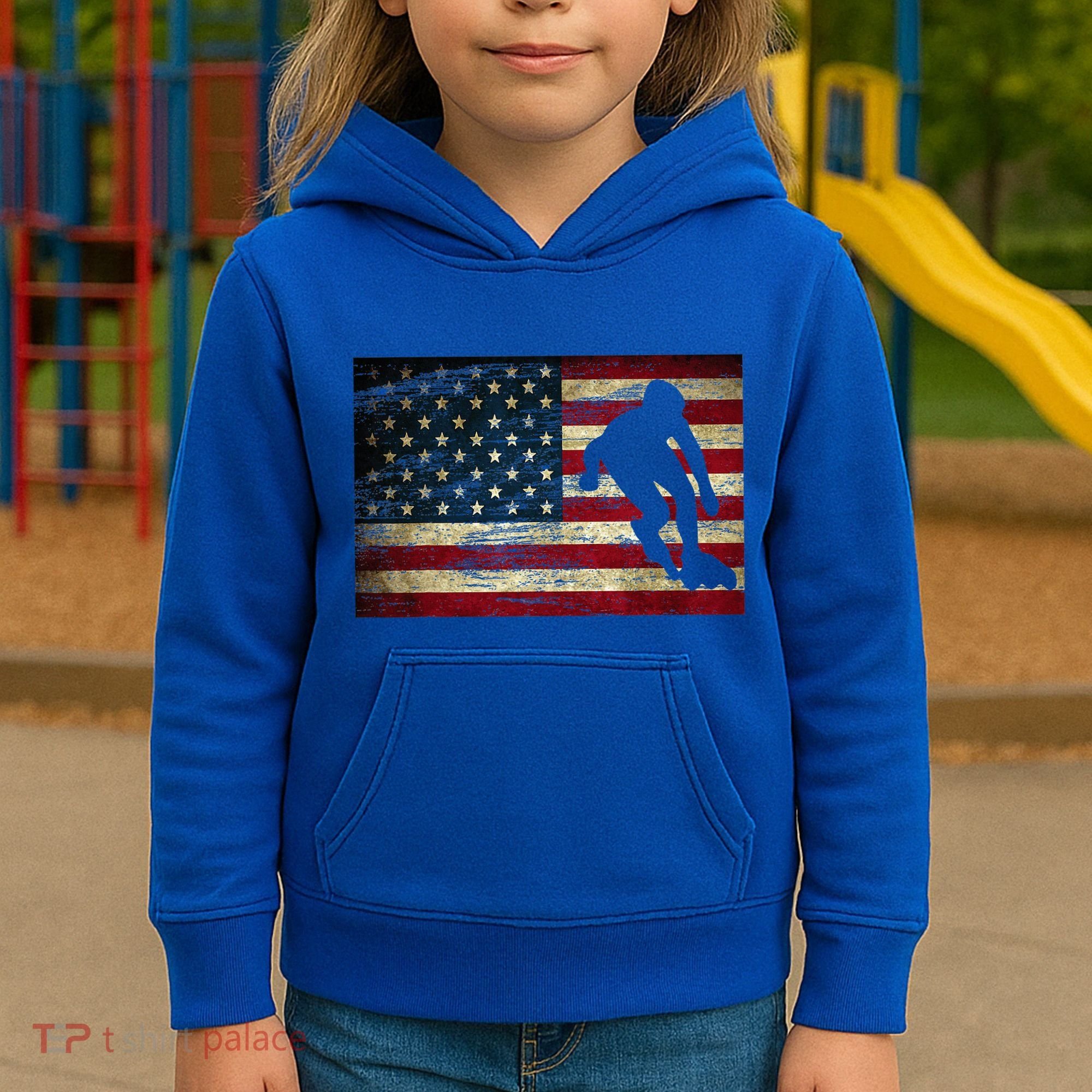 Inline Speed Skating American Flag Roller Blading Kids Hoodie