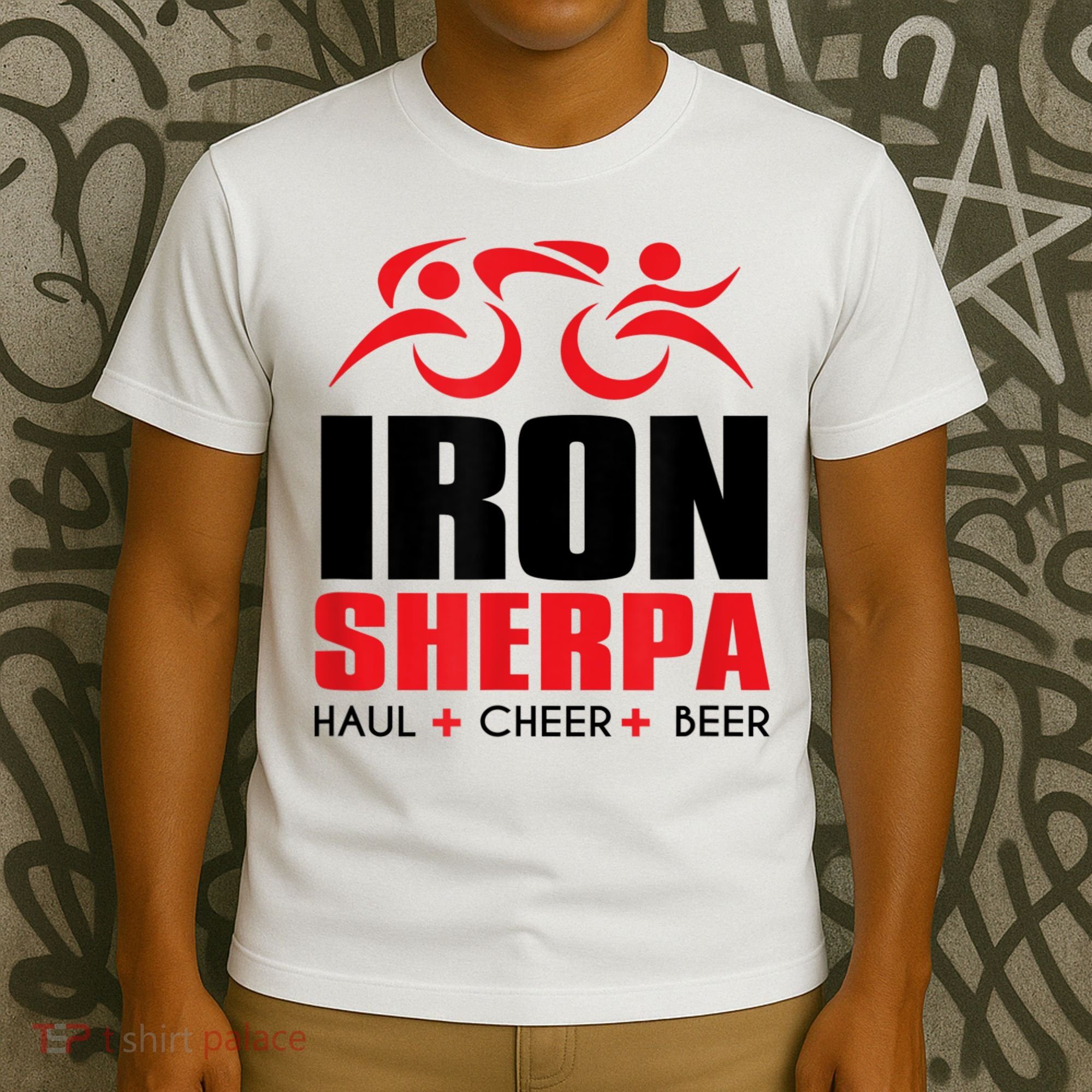 IRON SHERPA Sherpa Triathlon Triathlete Haul Cheer Beer T-Shirt