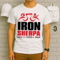 IRON SHERPA Sherpa Triathlon Triathlete Haul Cheer Beer T-Shirt thumb 6
