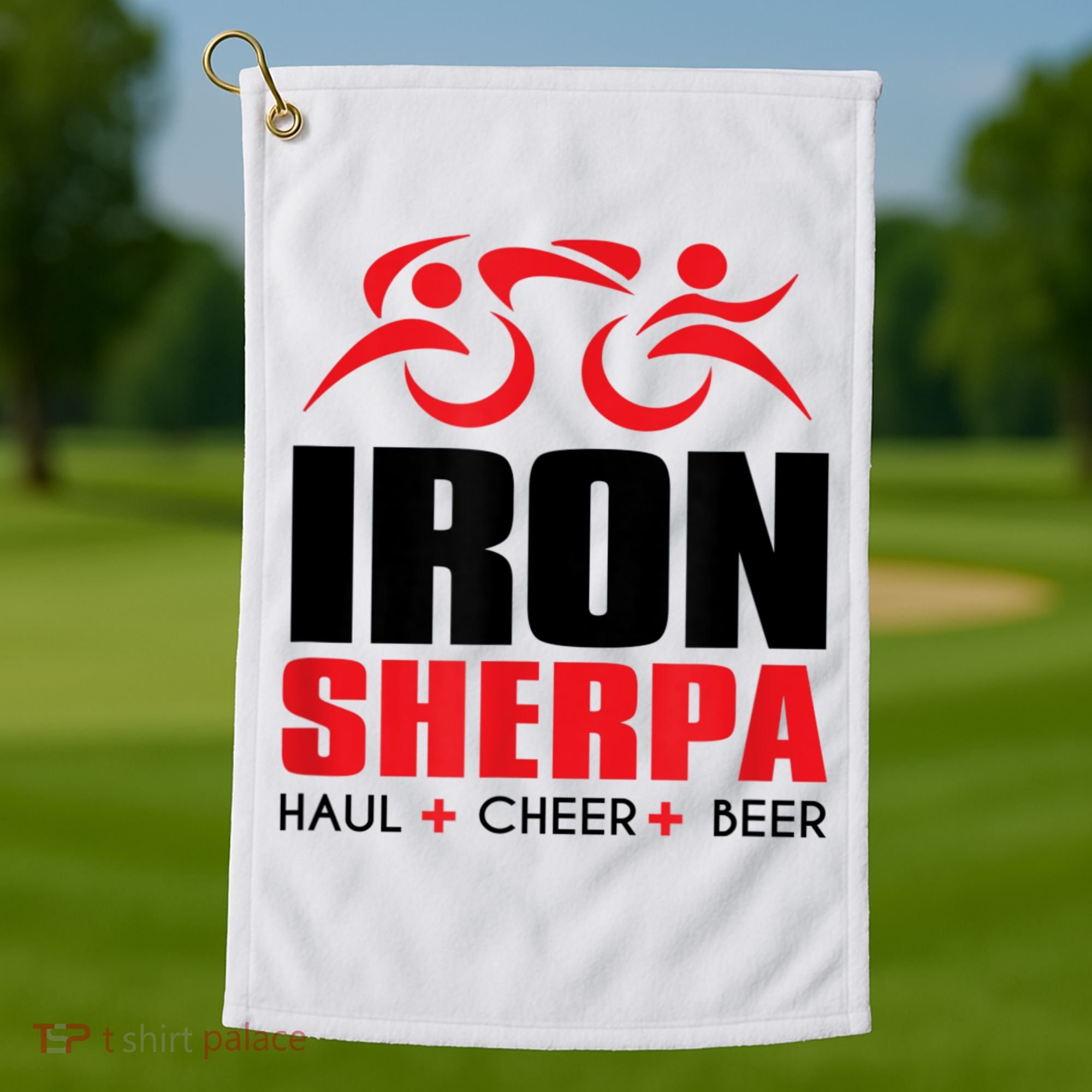 IRON SHERPA Sherpa Triathlon Triathlete Haul Cheer Beer Golf Towel