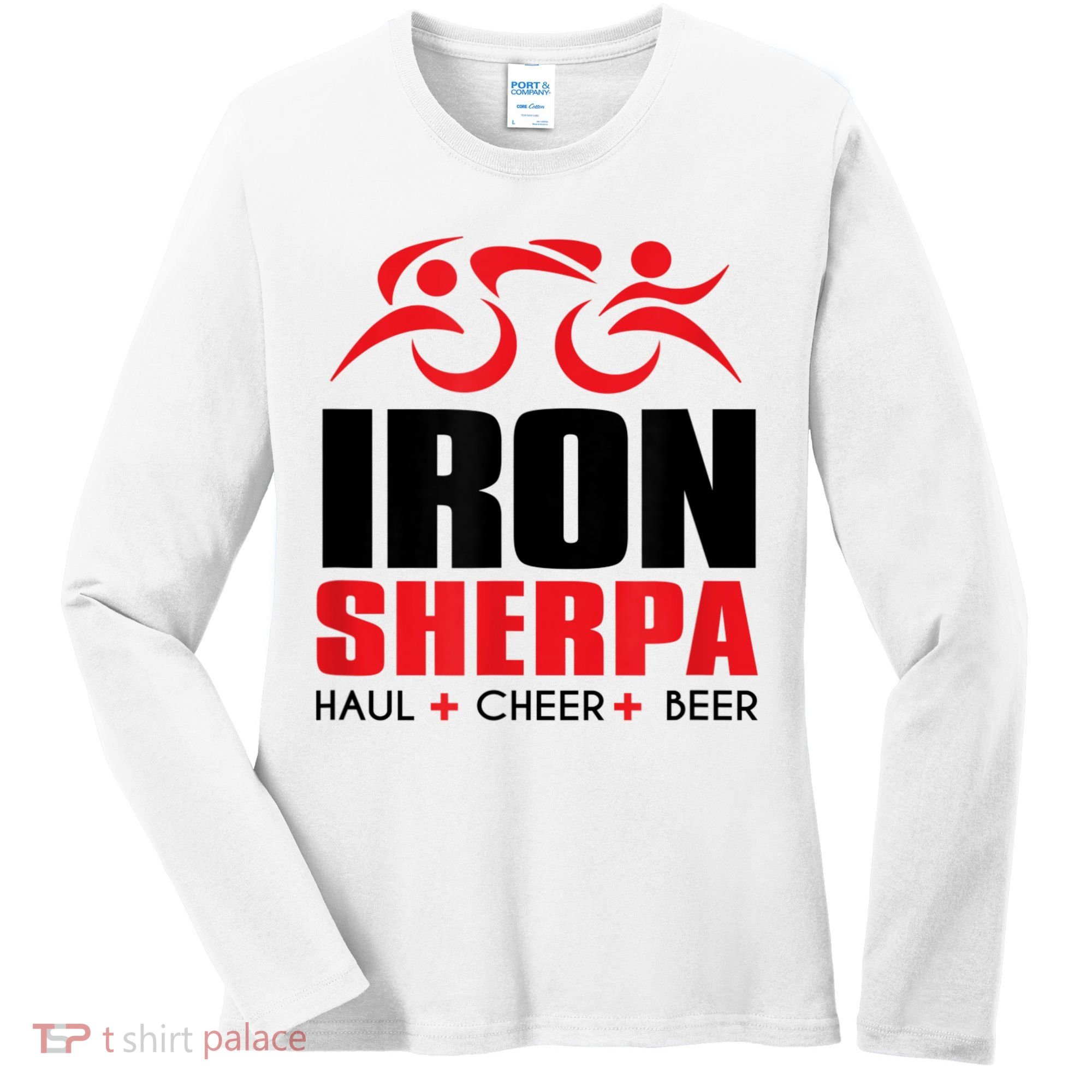 IRON SHERPA Sherpa Triathlon Triathlete Haul Cheer Beer Women's Long Sleeve Shirt