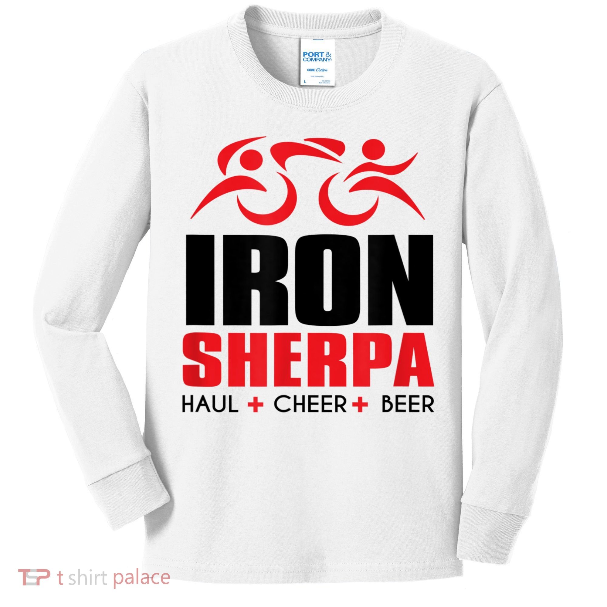 IRON SHERPA Sherpa Triathlon Triathlete Haul Cheer Beer Kids Long Sleeve Shirt