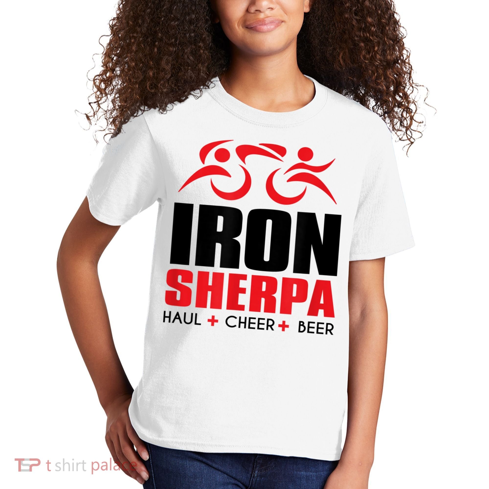 IRON SHERPA Sherpa Triathlon Triathlete Haul Cheer Beer Kids T-Shirt