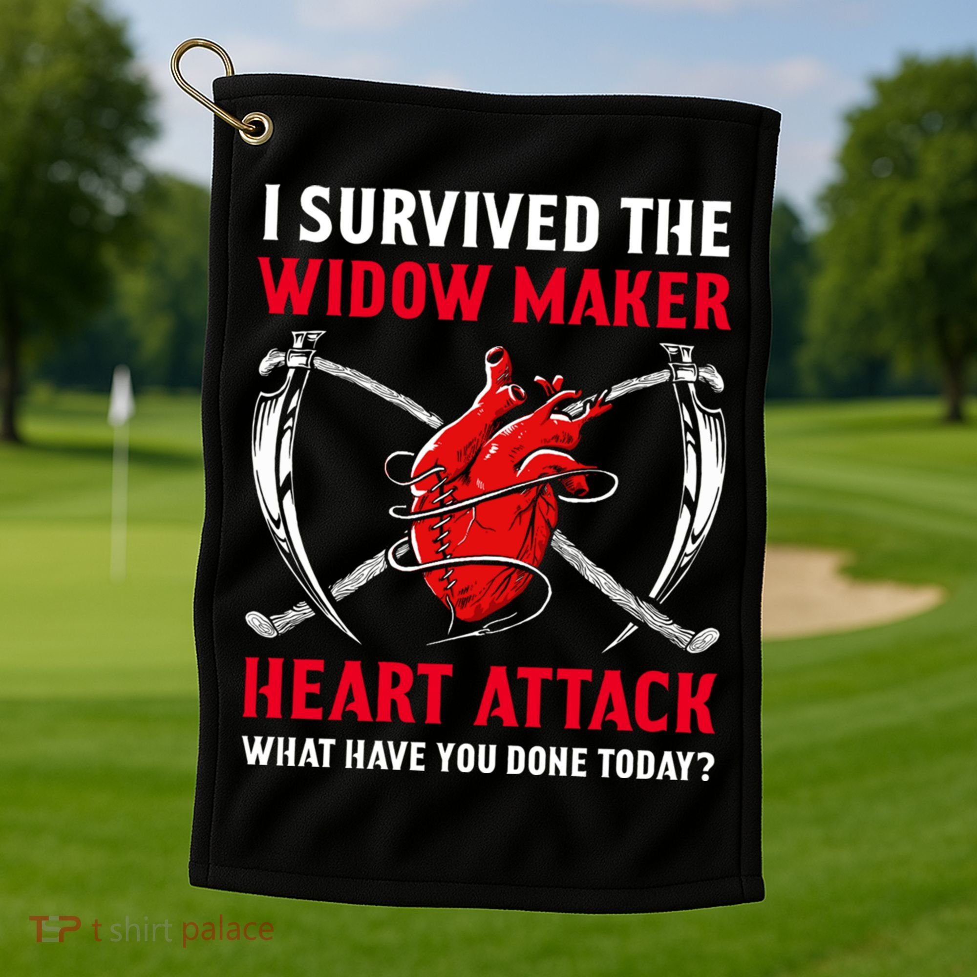 I Survived The Widow Maker Heart Attack Heart Disease Gift Golf Towel
