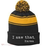 I Saw That Karma Stripe Pom Pom Beanie thumb 0