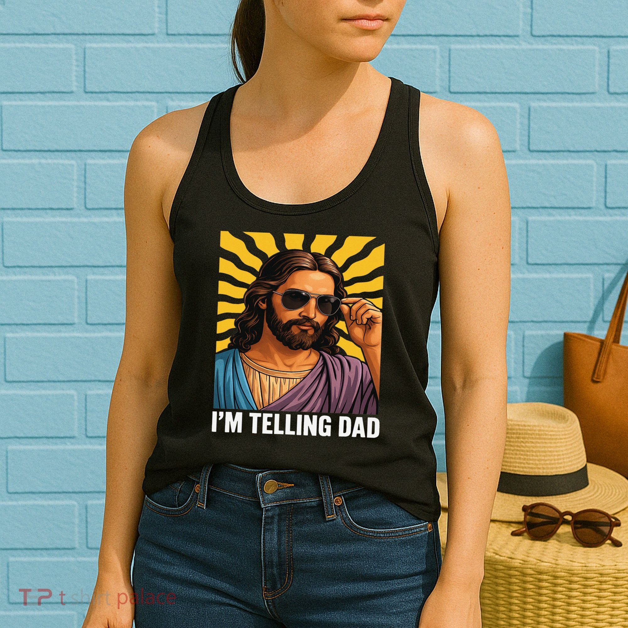 I Saw That Im Telling Dad Funny Religious Christian Jesus Women's Tank Top