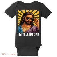 I Saw That Im Telling Dad Funny Religious Christian Jesus Baby Bodysuit thumb 0