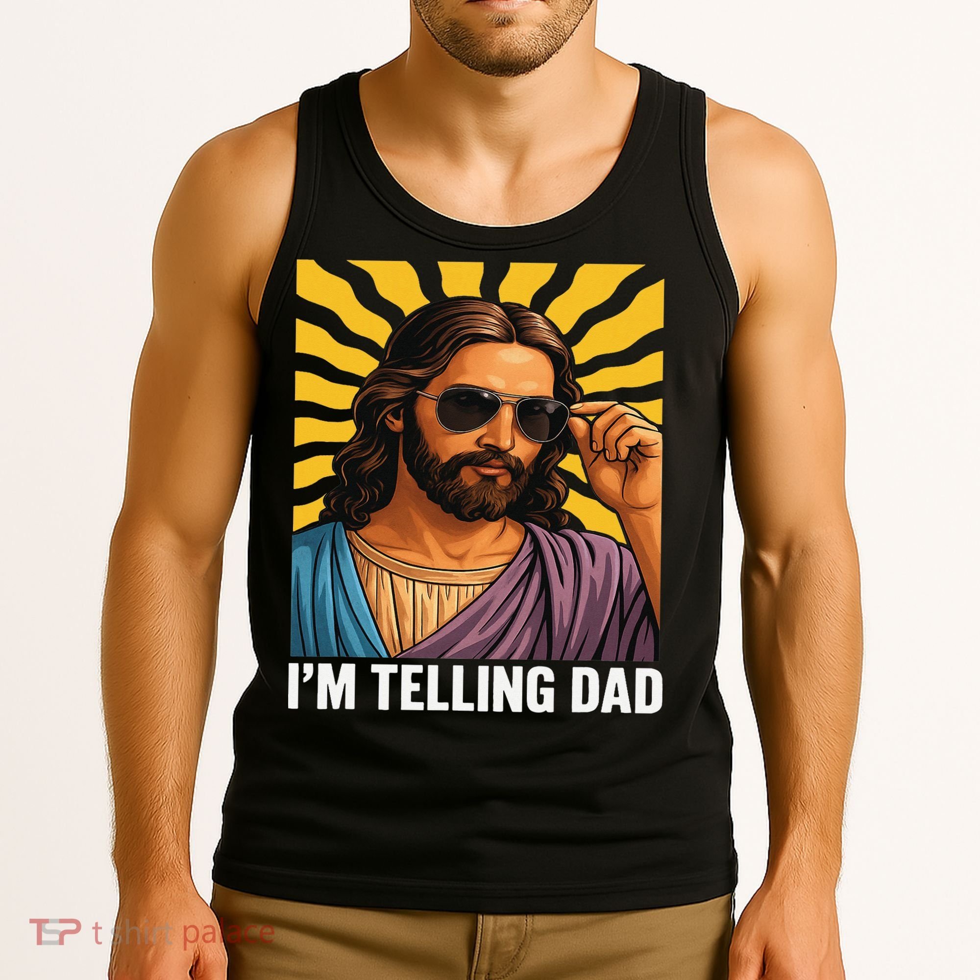 I Saw That Im Telling Dad Funny Religious Christian Jesus Tank Top